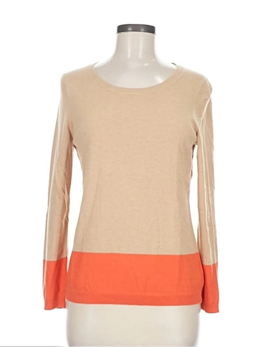 Talbots Beige Sweater with Coral Hem